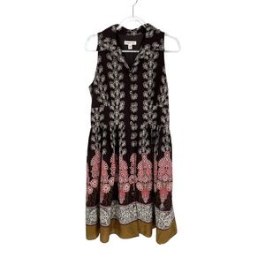 Coldwater Creek Sleeveless Shirt Dress Floral Border Print Cotton 14 Office